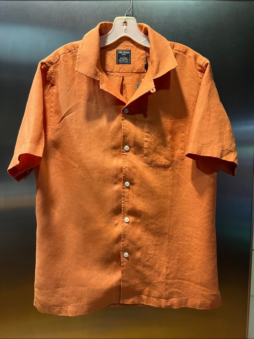 Todd Snyder Men’s Rich Orange Linen Short-Sleeve Camp-Collar Button-Down Shirt